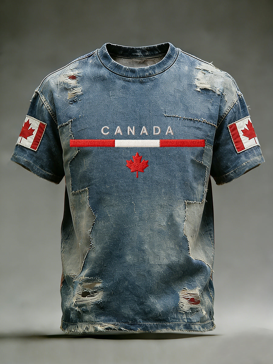 Retro Canadian Flag Art Casual T-Shirt