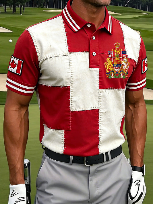 Retro Canadian Flag Patch Casual Polo Shirt
