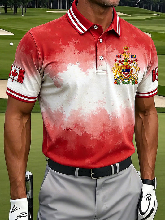 Retro Canadian Emblem Gradient Casual Polo Shirt