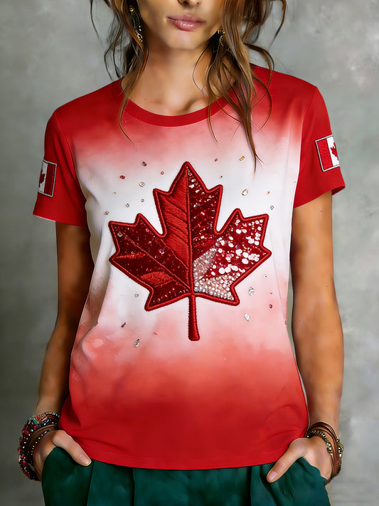 Women's Vintage Canadian Maple Leaf Art Casual T-Shirt
