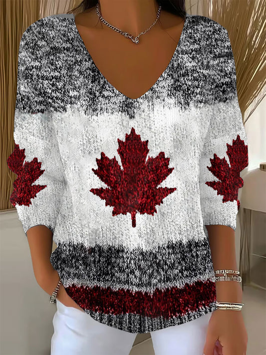 Women's Canadian Maple Leaf Print Casual Top