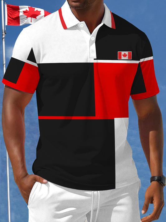 Men's Canadian Flag Colorblock Print Casual Top