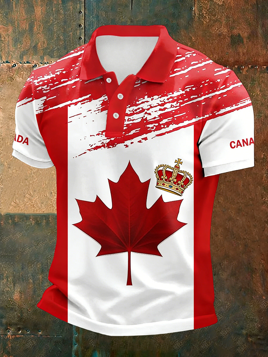 Retro Canadian Victoria Day Graphic Casual Polo Shirt