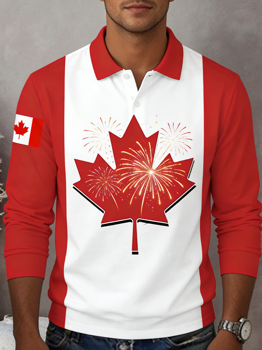 Retro Canadian Victoria Day Pattern Casual Polo