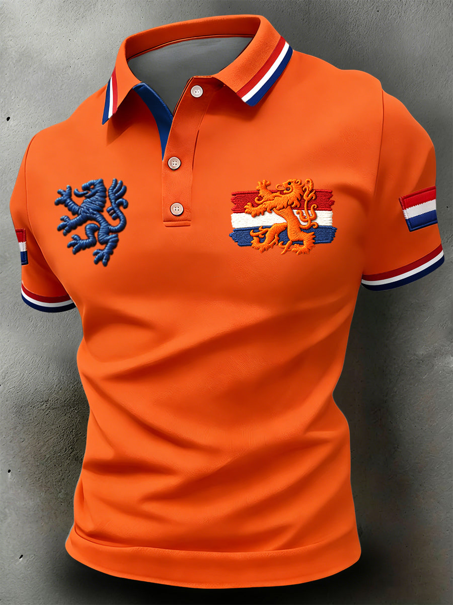 Retro Dutch King's Day Flag Casual Polo Shirt
