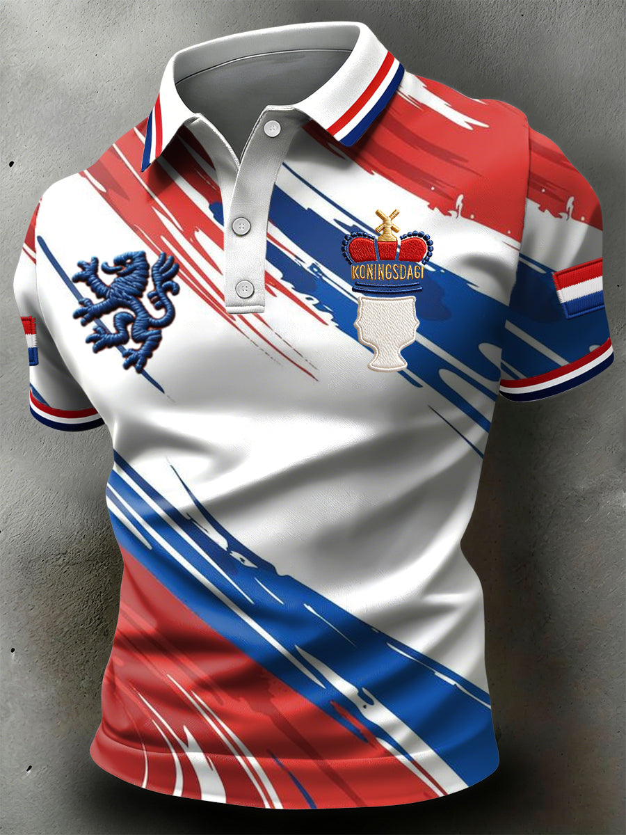Retro Dutch King's Day Flag Stripe Casual Polo Shirt