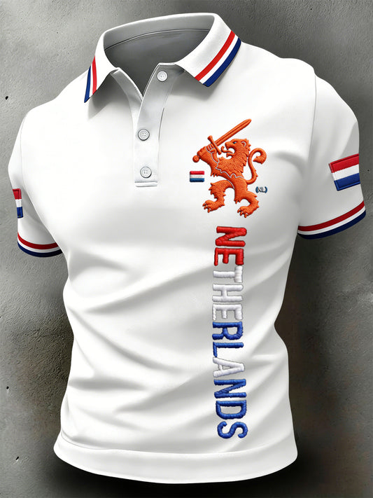 Retro Dutch King's Day Lion Emblem Casual Polo Shirt