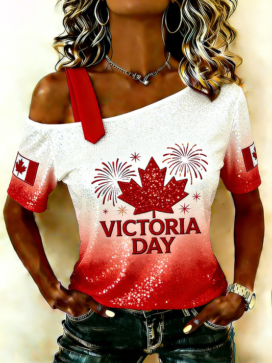 Women's Victoria Day-Themed Print Spaghetti Strap T-Shirt