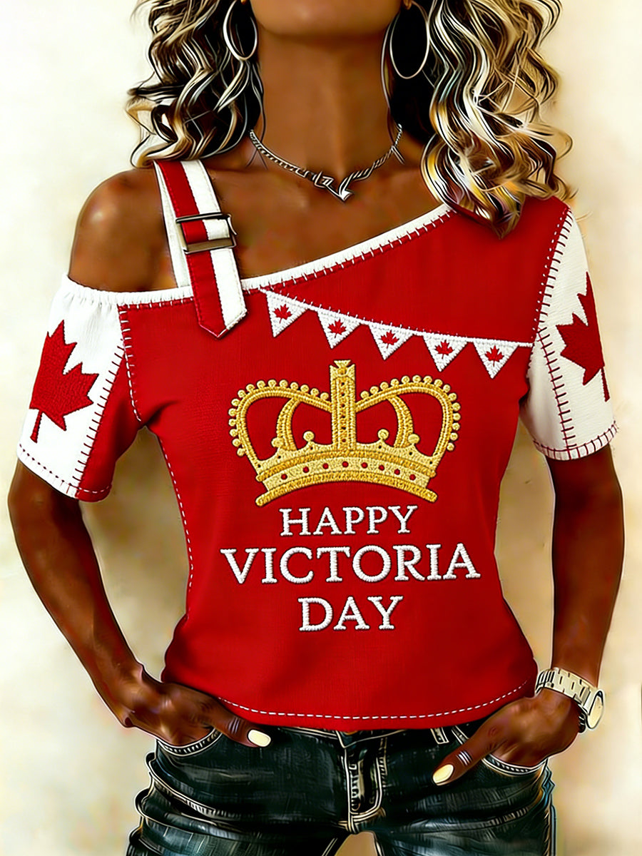 Women's Victoria Day-Themed Print Spaghetti Strap T-Shirt