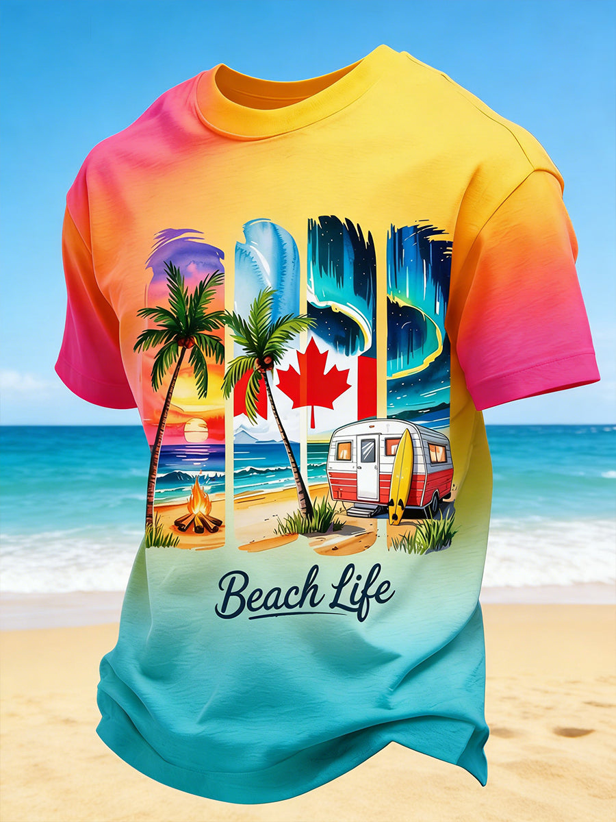 Men's Beach Vacation Style Printed T-Shirt