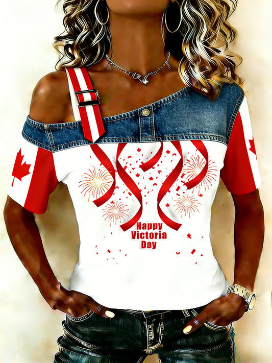 Women's Victoria Day-Themed Print Spaghetti Strap T-Shirt