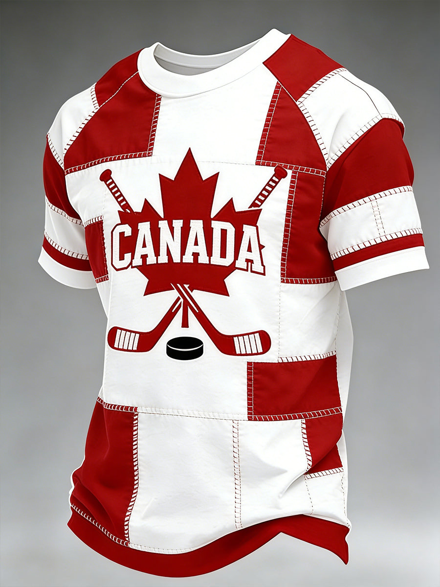 Men's Ice Hockey-Themed Printed T-Shirt