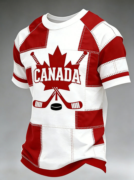Men's Ice Hockey-Themed Printed T-Shirt
