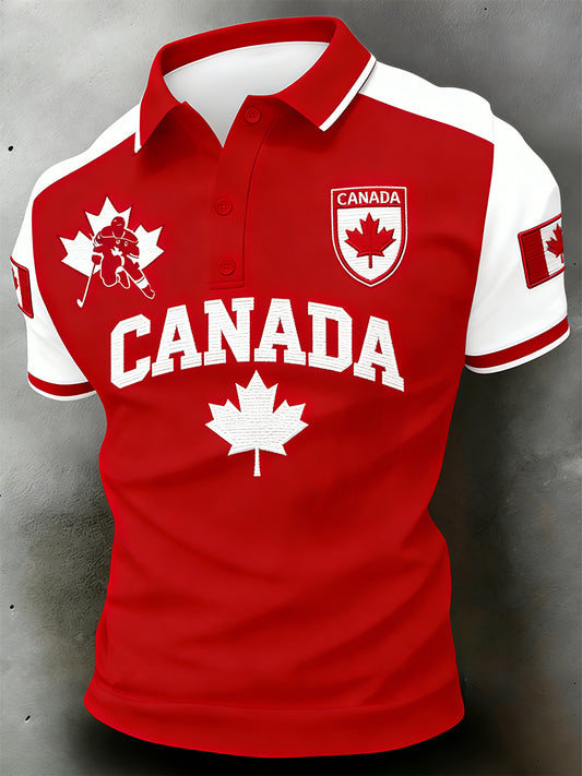 Men's Polo Shirt With Ice Hockey-Themed Print