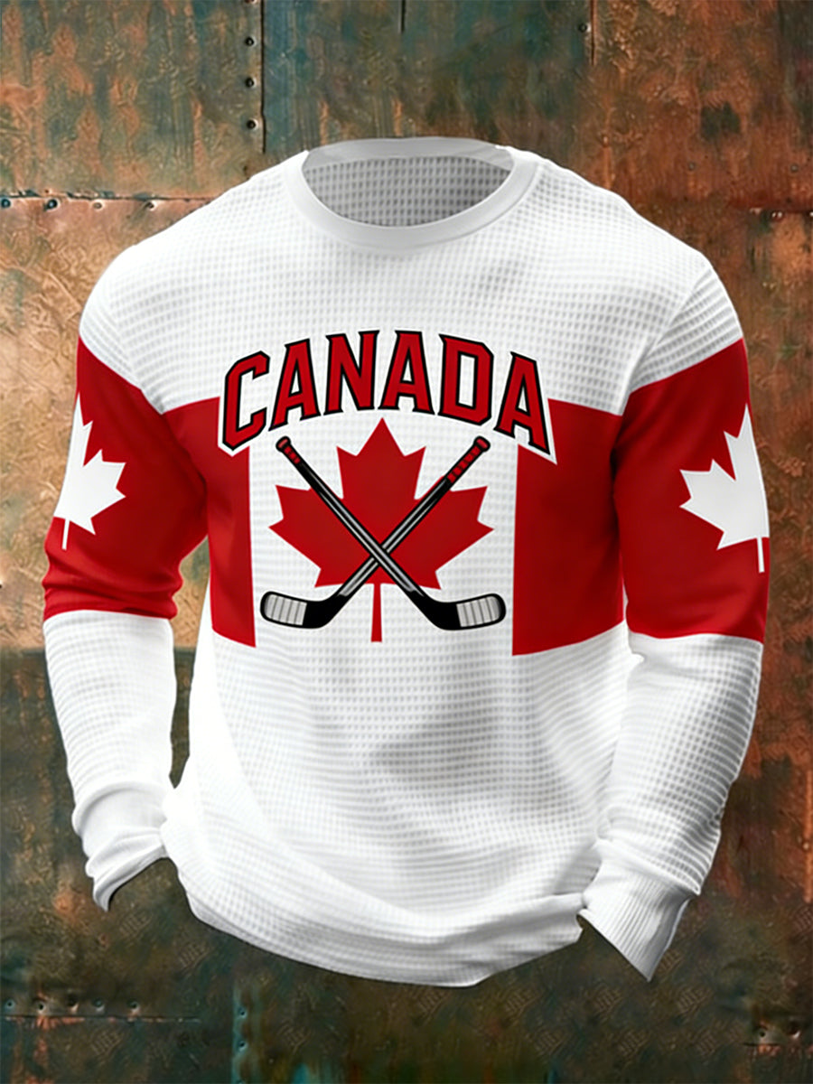 Men's Long-Sleeve T-Shirt With Hockey-Themed Print