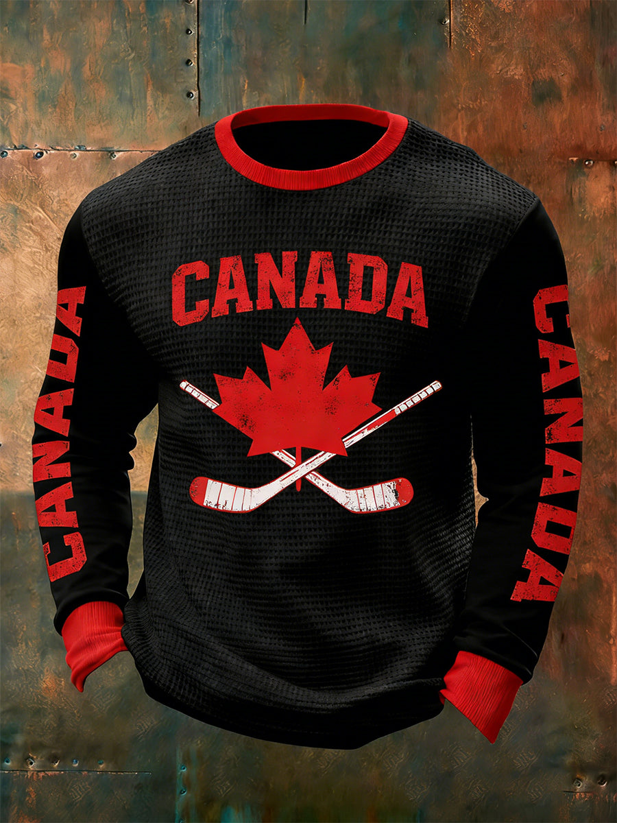 Men's Long-Sleeve T-Shirt With Hockey-Themed Print