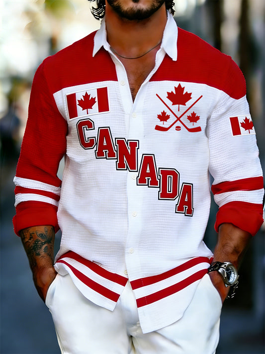 Men's Long-Sleeve Shirt With Hockey-Themed Print