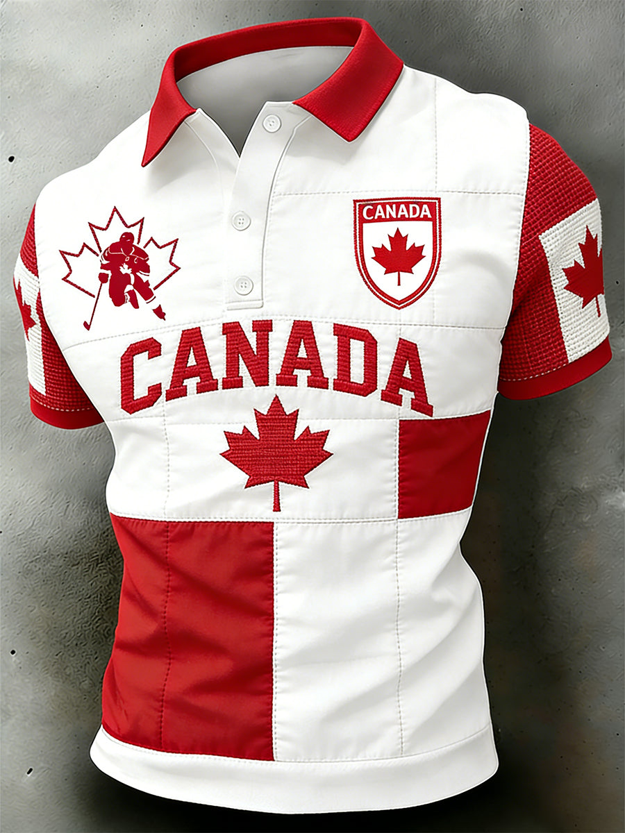 Men's Polo Shirt With Ice Hockey-Themed Print