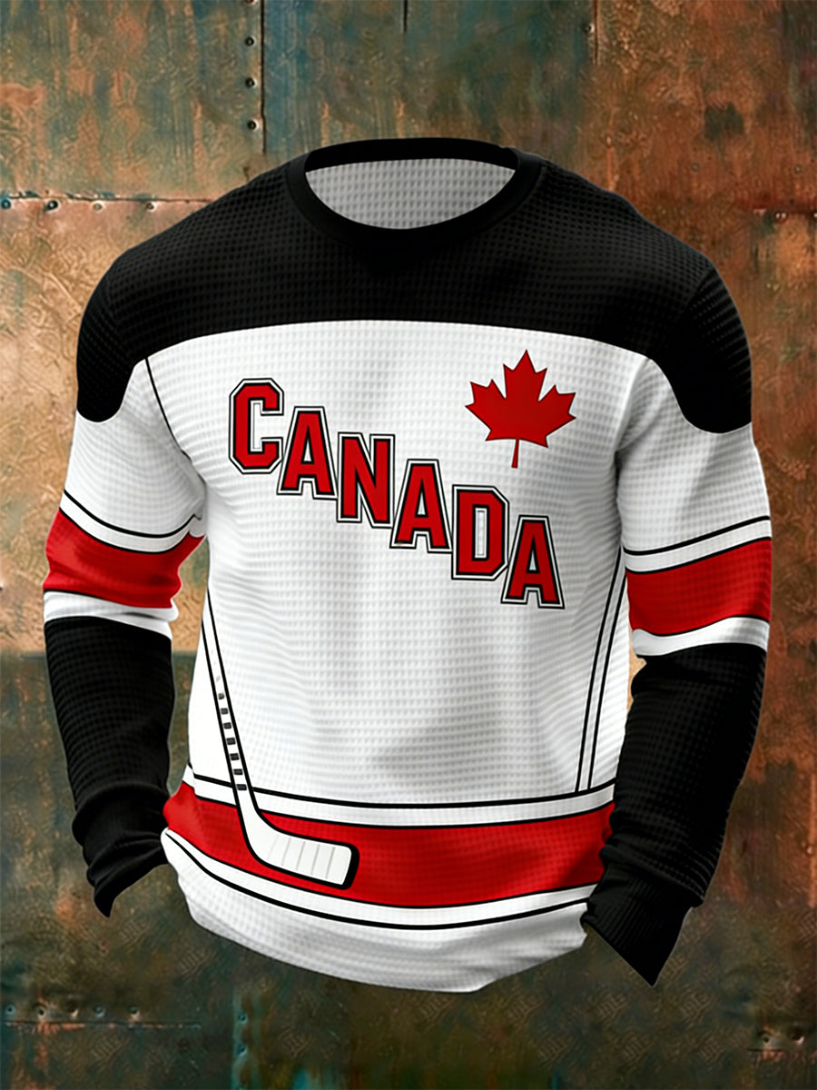 Men's Long-Sleeve T-Shirt With Hockey-Themed Print