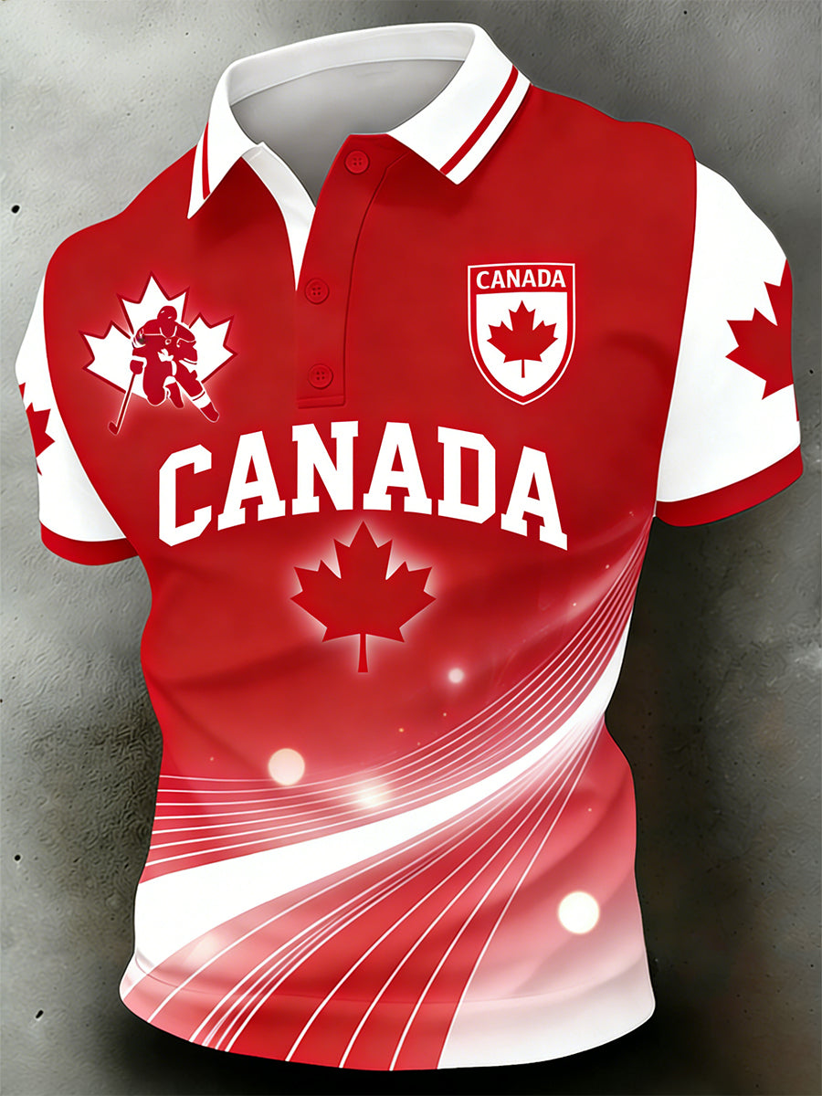 Men's Polo Shirt With Ice Hockey-Themed Print