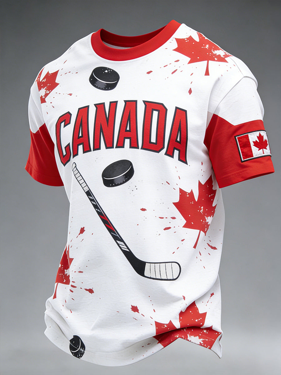 Men's Ice Hockey-Themed Printed T-Shirt