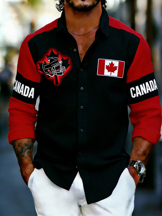 Men's Long-Sleeve Shirt With Hockey-Themed Print