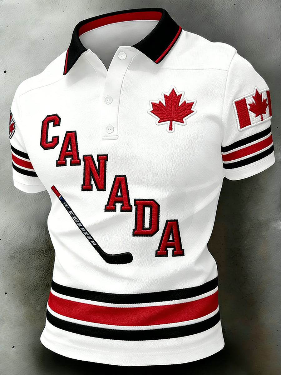 Men's Polo Shirt With Ice Hockey-Themed Print