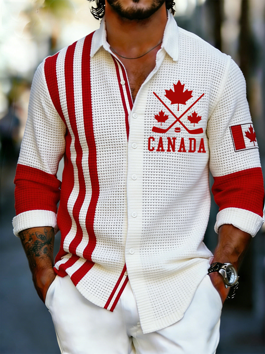 Men's Long-Sleeve Shirt With Hockey-Themed Print