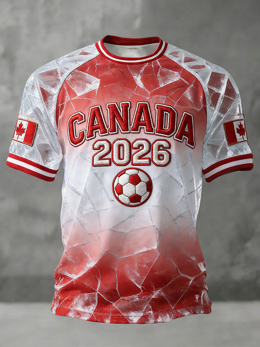 Retro Canada 2026 Football Ice-Patterned Casual T-Shirt
