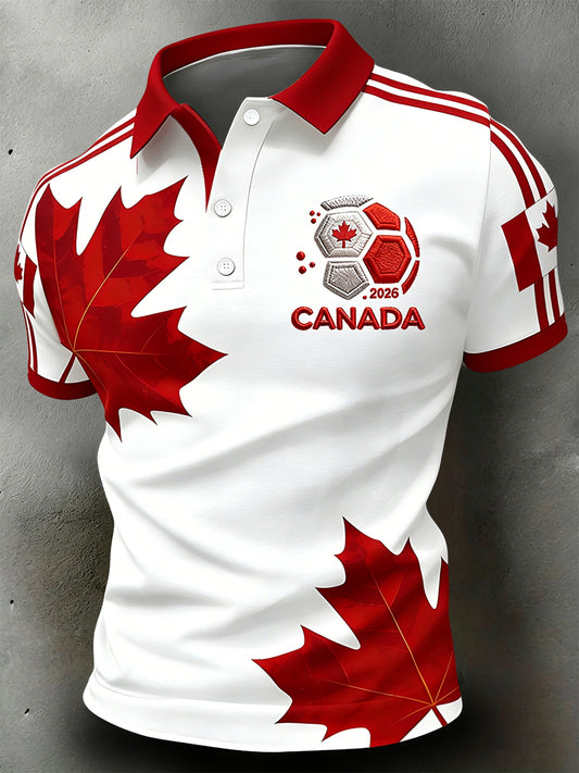 Retro Canada 2026 Soccer Maple Leaf Casual Art Polo Shirt