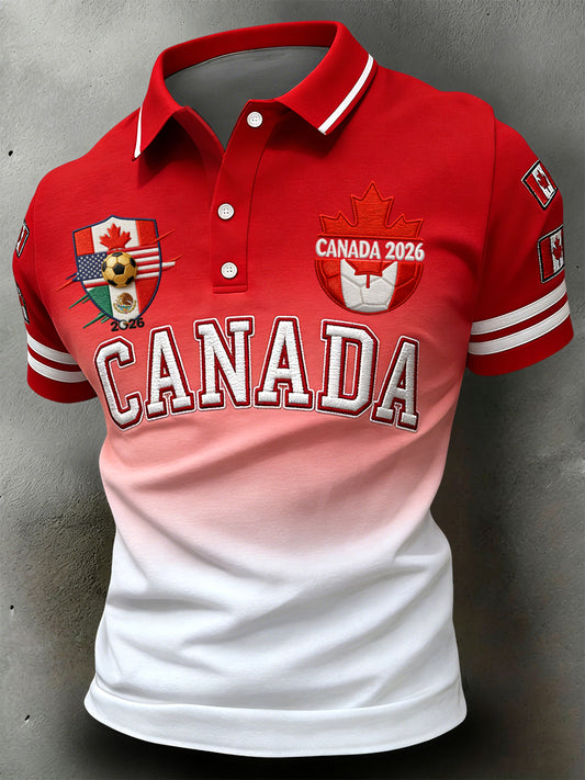 Retro Canada 2026 Football Gradient Casual Art Polo Shirt
