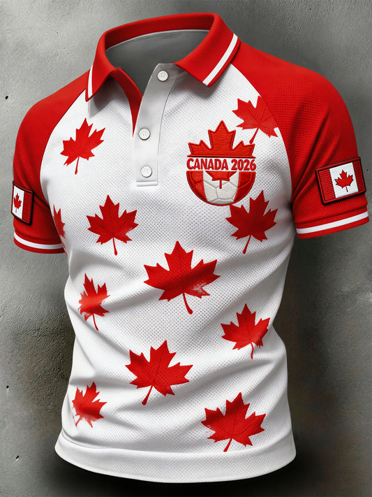 Retro Canada 2026 Soccer Maple Leaf Casual Polo Shirt