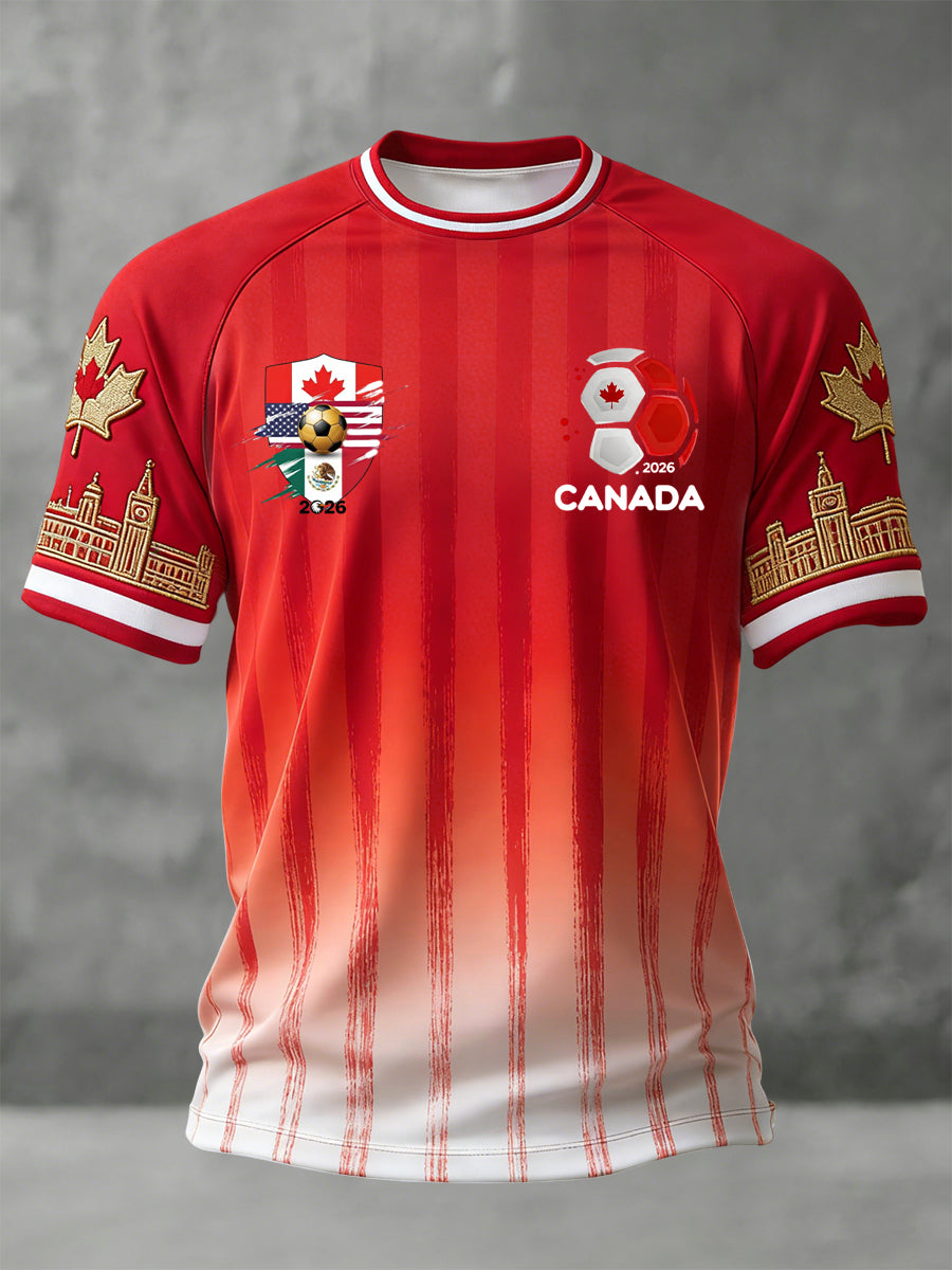 Retro Canada 2026 Soccer Striped Casual T-Shirt