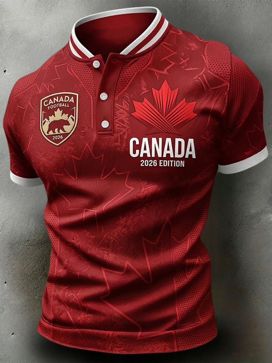 Canada 2026 Soccer Maple Leaf Print Casual Polo Shirt