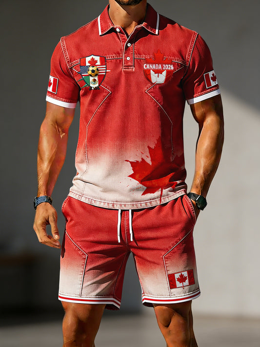 Canada 2026 Soccer Gradient Casual Polo Shirt and Shorts Set