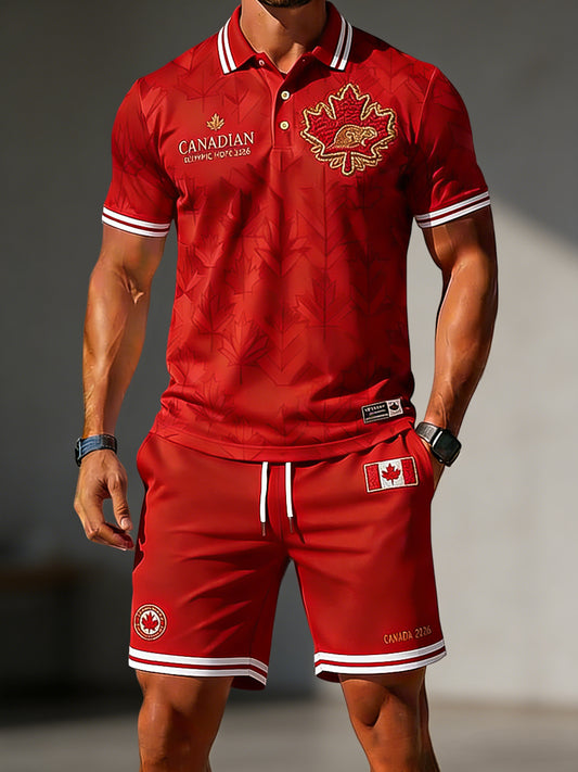 Canada 2026 Soccer-Print Casual Polo Shirt and Shorts Set