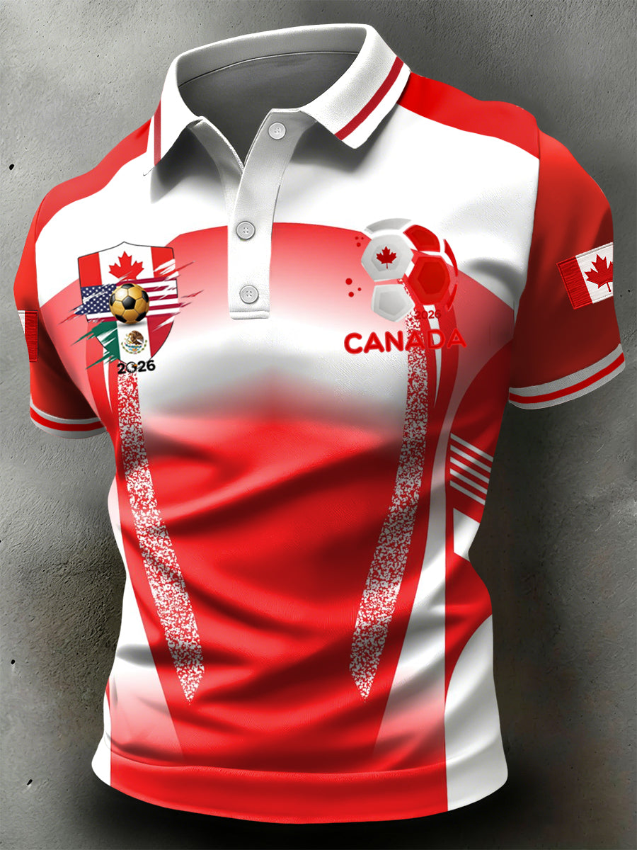 Retro Canada 2026 Football Gradient Geometric Casual Polo Shirt
