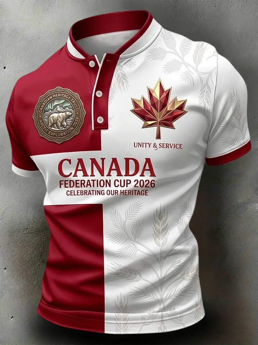 Retro Canada 2026 Football Patchwork Casual Polo Shirt