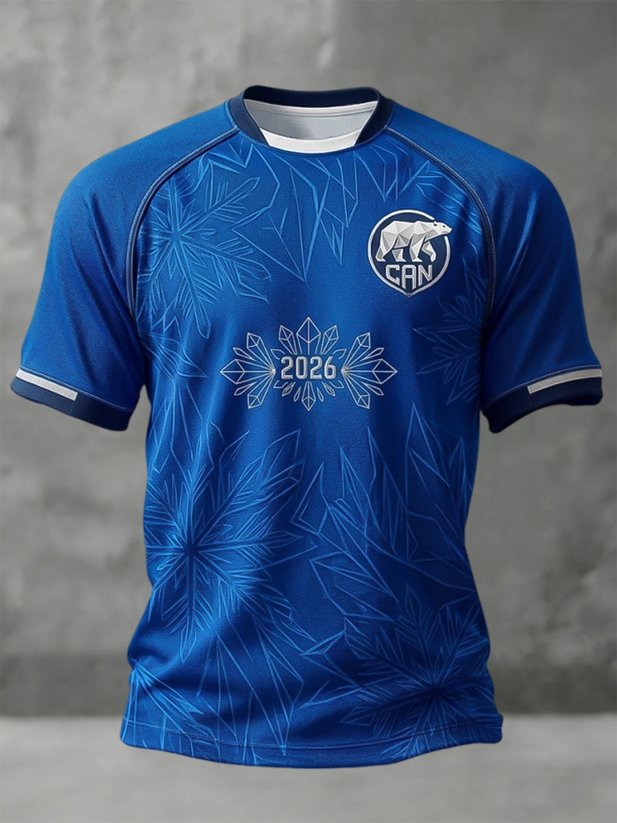 Retro Canada 2026 Soccer Glacier Texture Art Casual T-Shirt