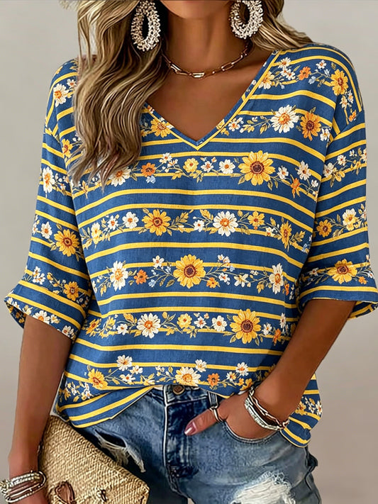 Women's Swedish Midsummer Festival Commemorative Art Print V-Neck T-Shirt