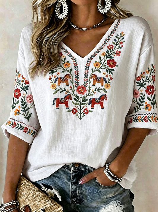 Women's Swedish Midsummer Print Casual T-shirt