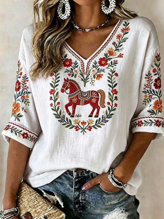 Women's Swedish Midsummer Print Casual T-shirt