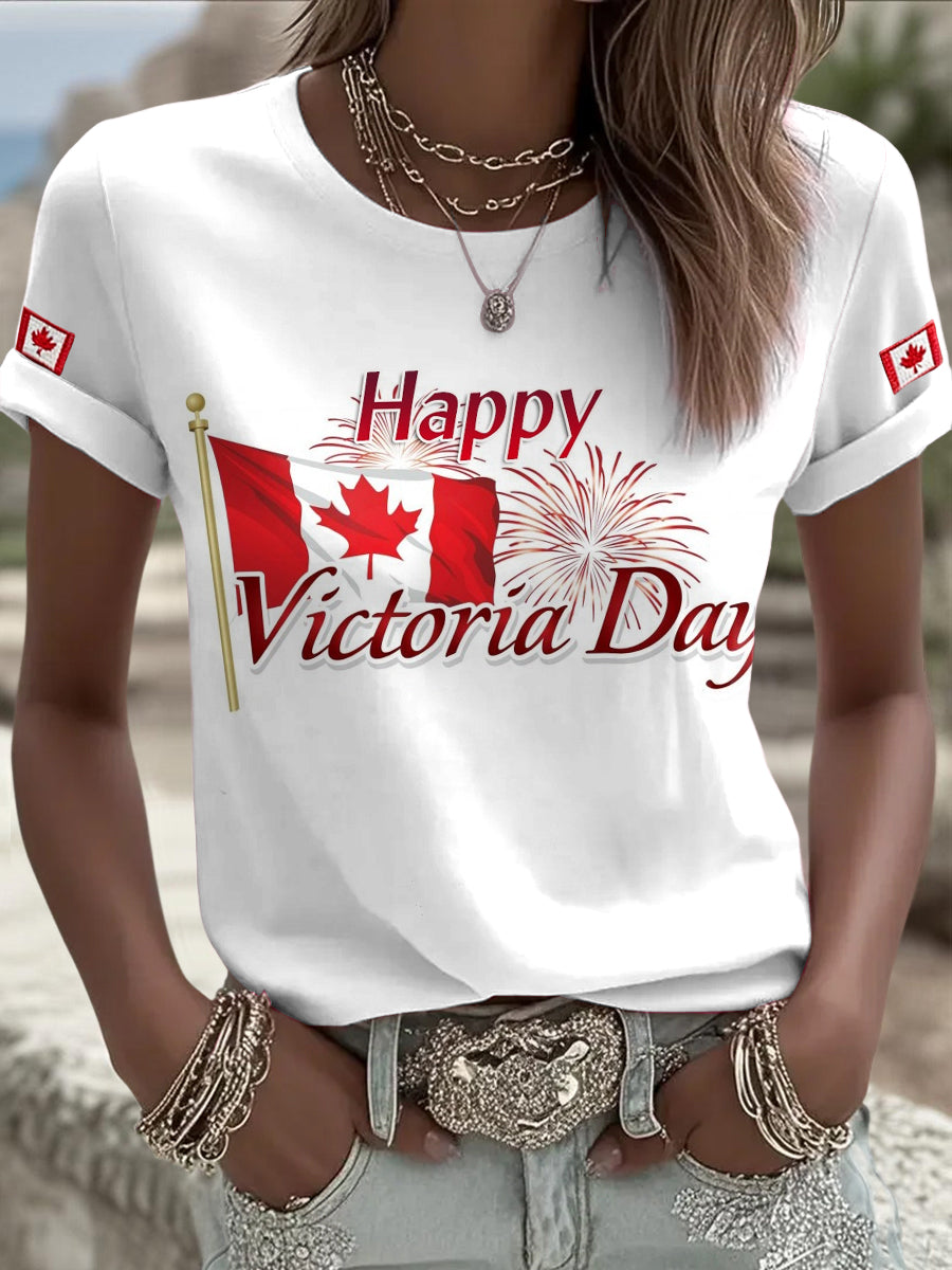 Women's Retro Canada Victoria Day Celebration Crew Neck T-Shirt