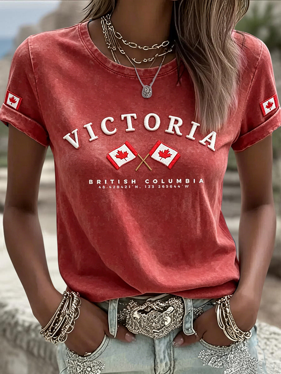 Women's Retro Canadian Victoria Day Casual Round-Neck T-Shirt