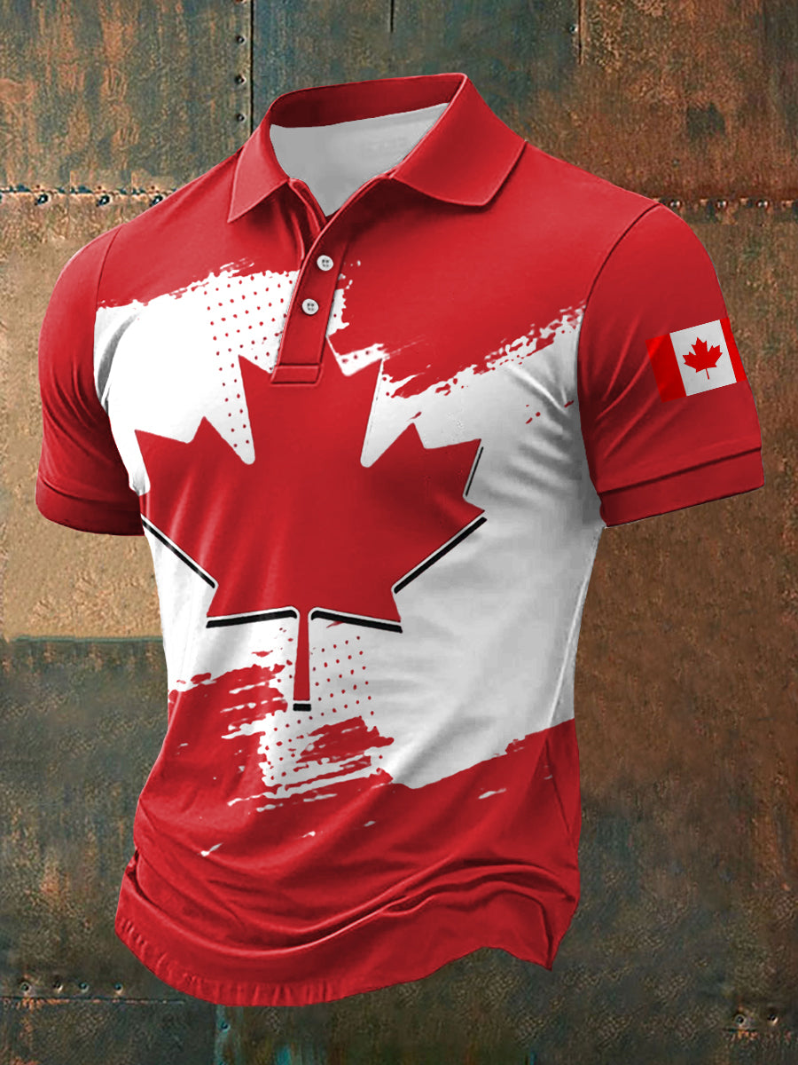 Men's Canadian Flag Maple Leaf Print Canada Day Casual Top