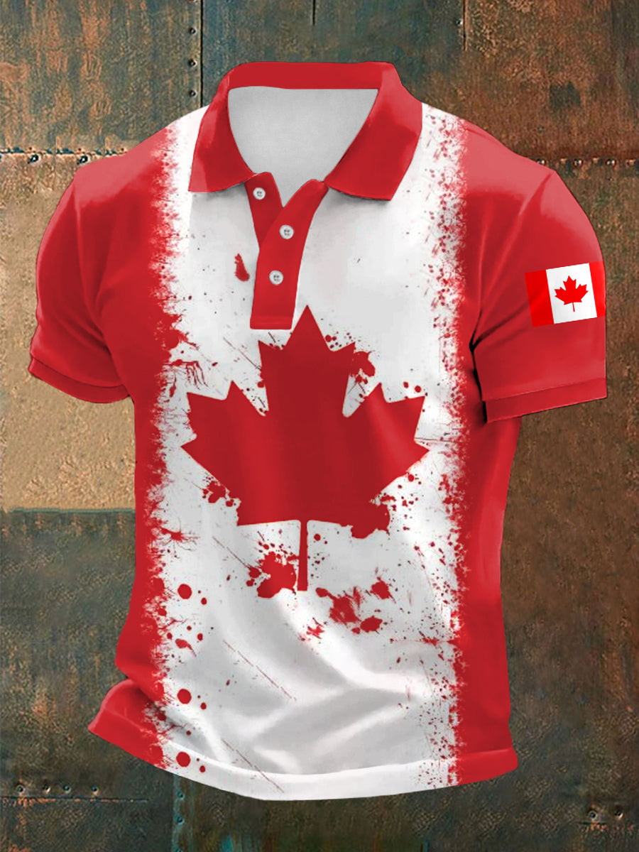 Men's Canadian Flag Maple Leaf Print Canada Day Casual Top