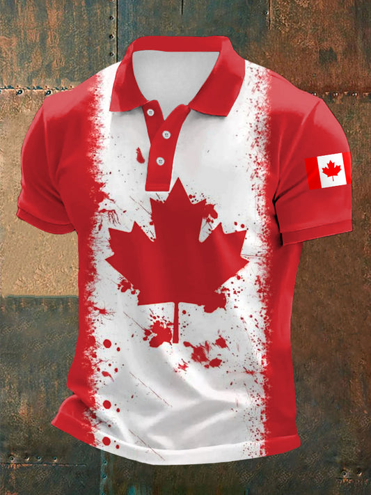 Men's Canadian Flag Maple Leaf Print Canada Day Casual Top