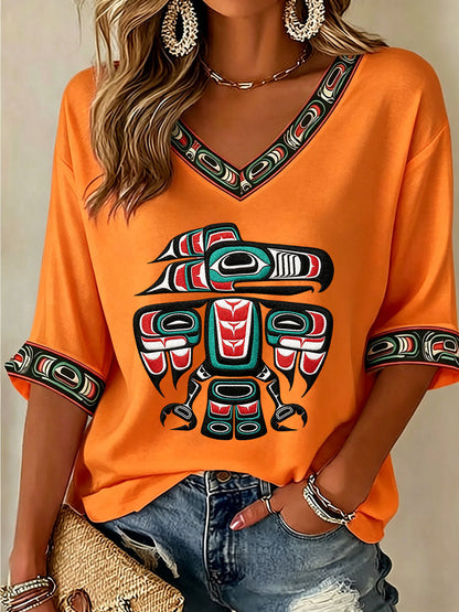 Women's Indigenous Print Casual T-Shirt