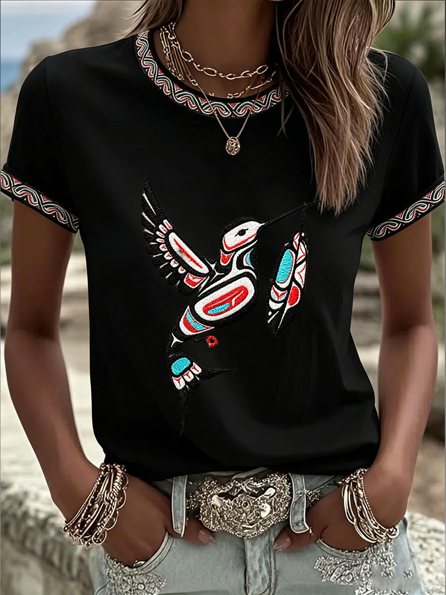 Women's Indigenous Totem Art Casual T-shirt