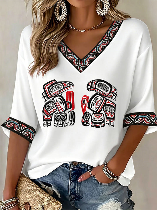 Women's Indigenous Totem Art Casual T-shirt